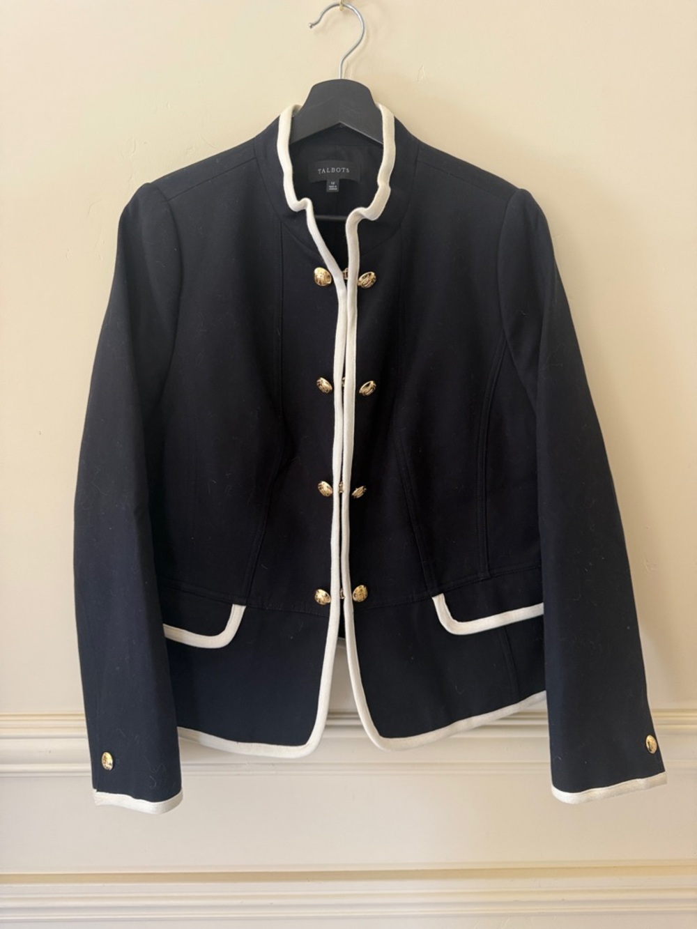 Talbots Navy Blue Academia Nautical Blazer Size 12 Gold Buttons Classic Office